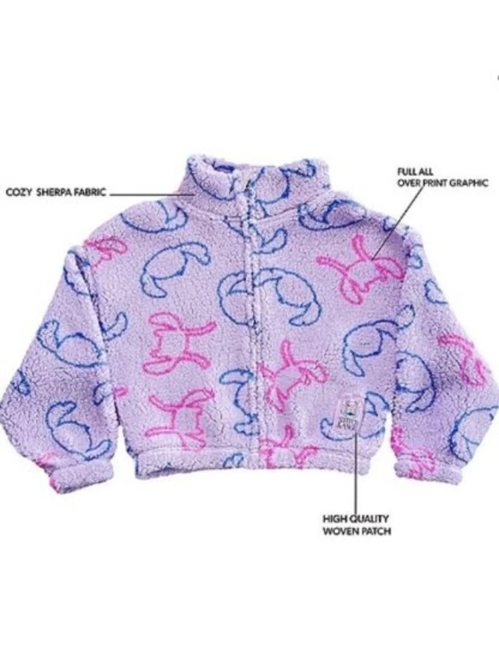 Disney Lilo & Stitch Girls XXS Sherpa Fleece Jacket – Zip-Up Mock Neck Kids, New